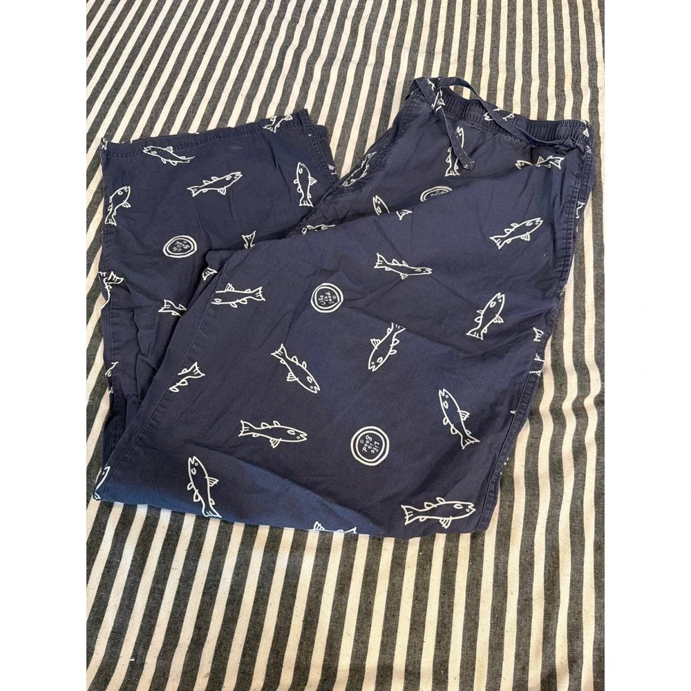 Life is Good Mens XL Navy Blue Fish Print Cotton Pajama Pants Lounge Bottoms